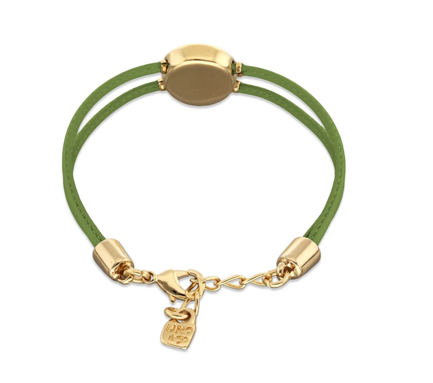 Double Green Leather Metal Alloy Eye Detail Pleated Gold 18K Crystal Bracelet | Uno de 50 | Luby 