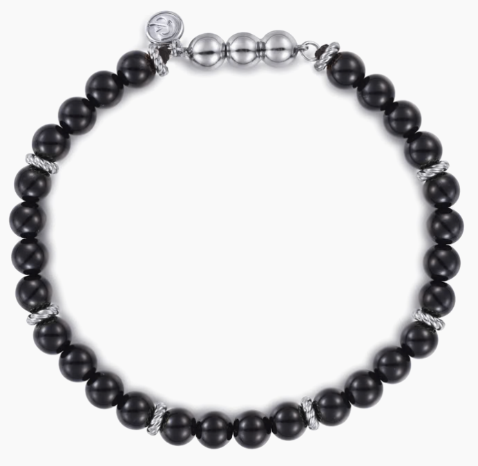 925 Sterling Silver and 6mm Black Onyx Beaded Bracelet | Gabriel & Co. Silver | Luby 