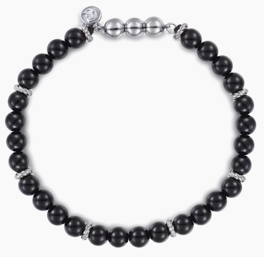 925 Sterling Silver and 6mm Black Onyx Beaded Bracelet | Gabriel & Co. Silver | Luby 