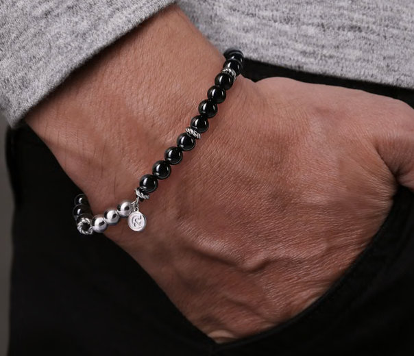 925 Sterling Silver and 6mm Black Onyx Beaded Bracelet | Gabriel & Co. Silver | Luby 