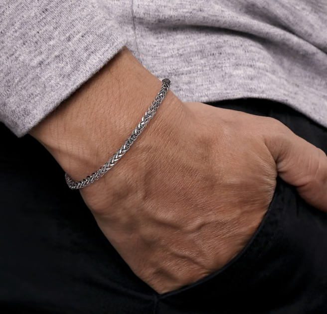 925 Sterling Silver Men's Wheat Chain Bracelet | Gabriel & Co. Silver | Luby 