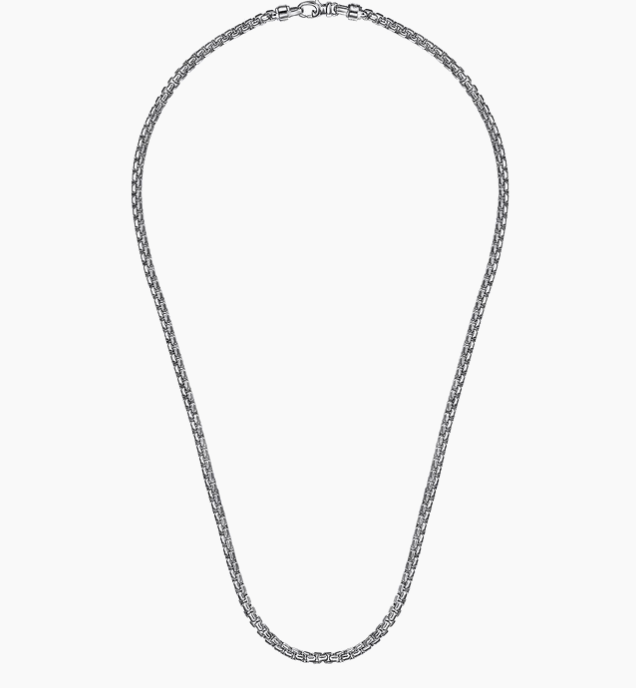 22 Inch 4mm 925 Sterling Silver Solid Men's Round Box Chain Necklace | Gabriel & Co. Silver | Luby 