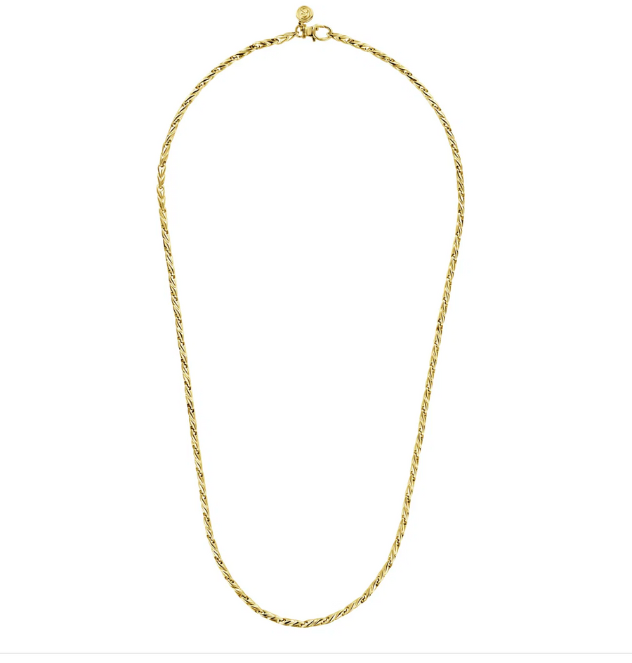 22 Inch 14K Yellow Gold Hollow Men's Link Chain Necklace