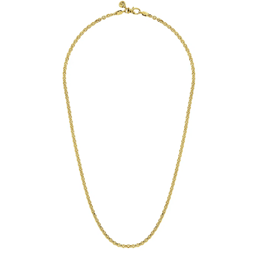 22 Inch 14K Yellow Gold Hollow Men's Link Chain Necklace
