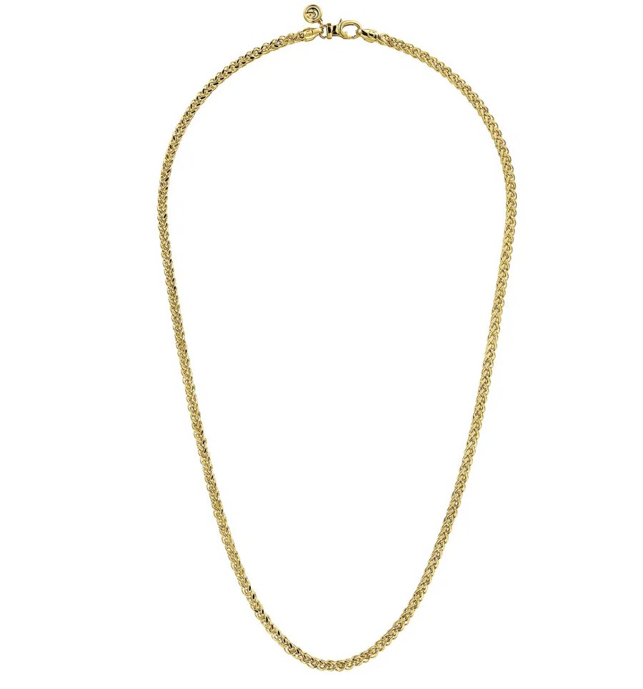 22 Inch 14K Yellow Gold Hollow Men's Wheat Chain Necklace