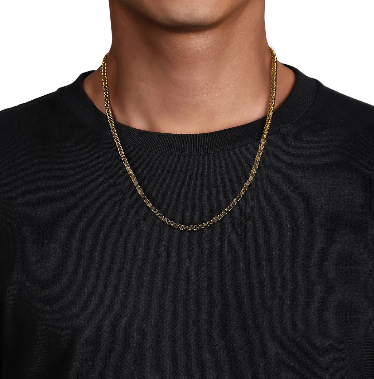 22 Inch 14K Yellow Gold Hollow Men's Wheat Chain Necklace | Gabriel & Co. Men's | Luby 
