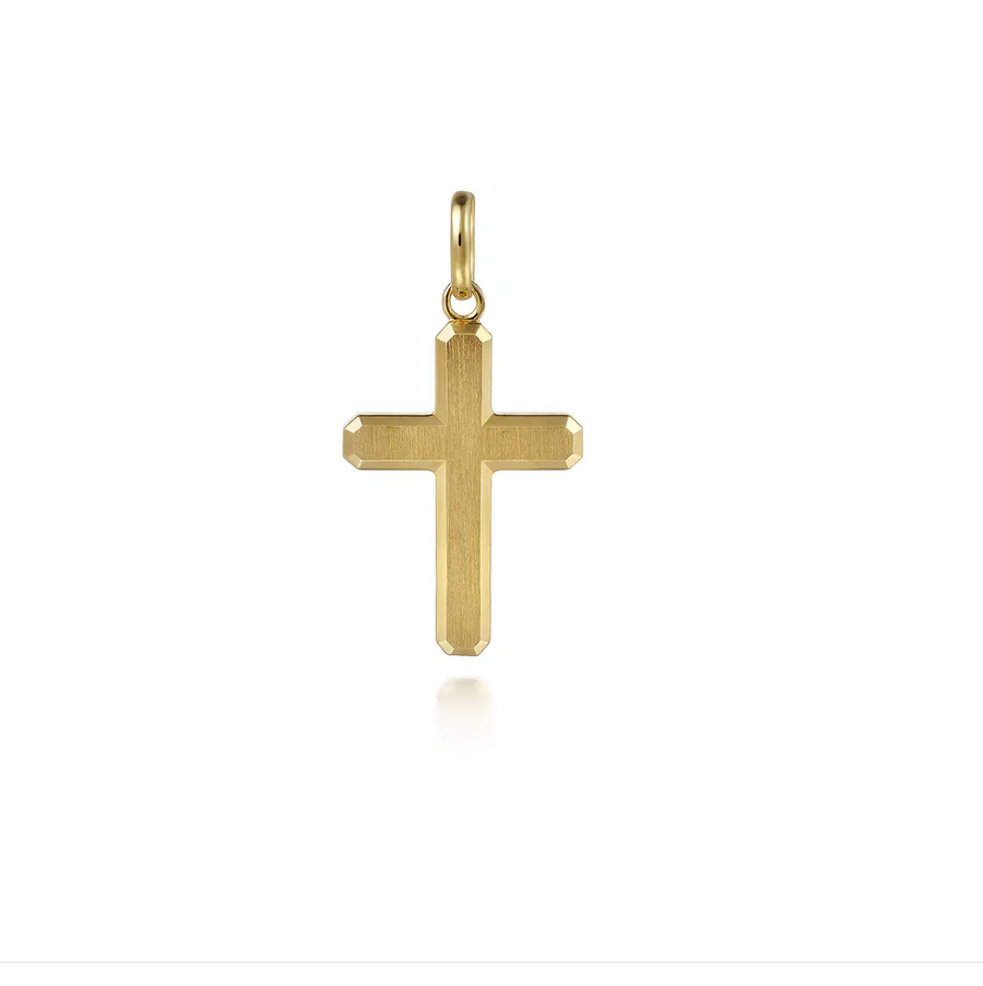 14K Yellow Gold Cross Pendant with Vertical Brush