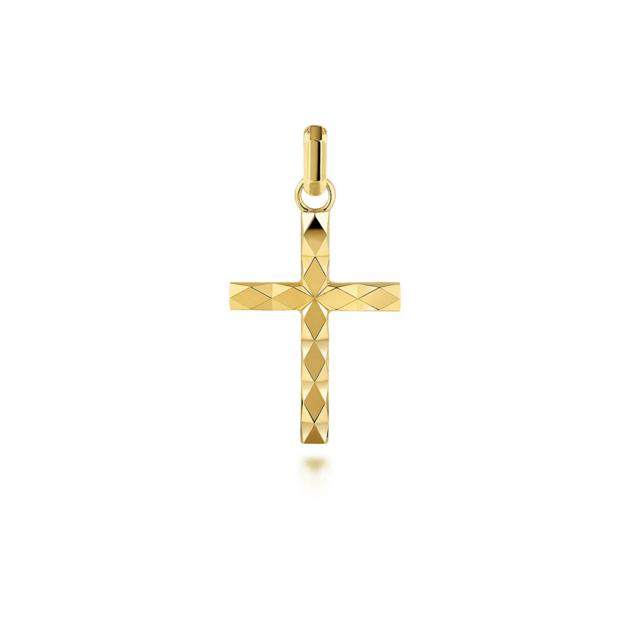 14K Yellow Gold Faceted Cross Pendant