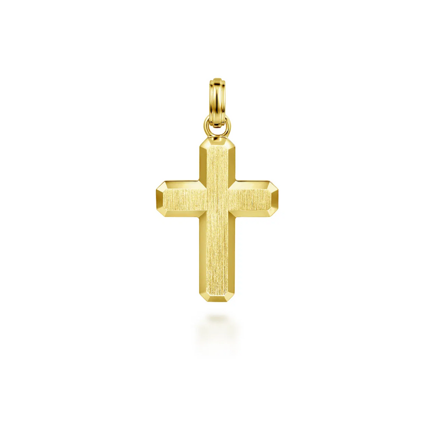 14K Yellow Gold Brushed Finish Cross Pendant