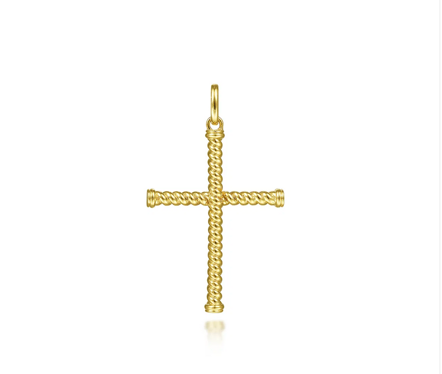 14K Yellow Gold Twisted Rope Cross Pendant