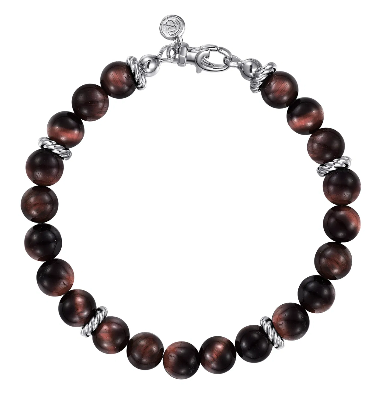 Sterling Silver and 8mm Tiger Eye Beaded Bracelet | Gabriel & Co. Men's | Luby 