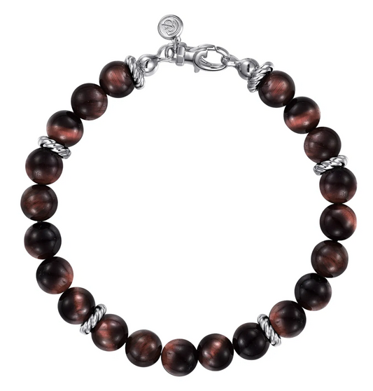 Sterling Silver and 8mm Tiger Eye Beaded Bracelet