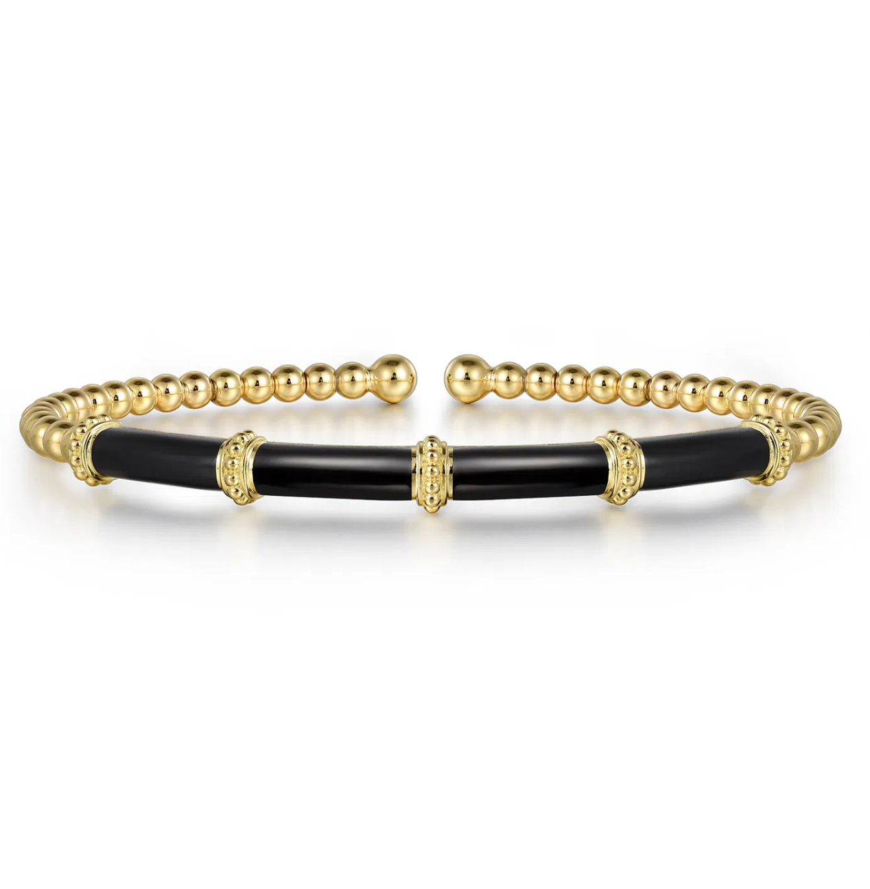 Enamel - 14K Yellow Gold Bujukan and Bar Split Bangle with Black Enamel | Gabriel & Co. | Luby 