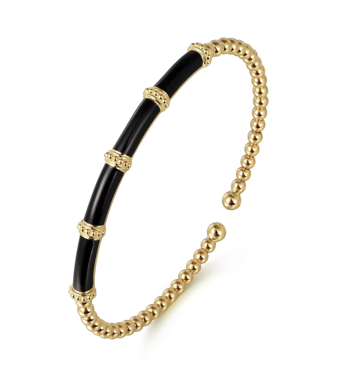 Enamel - 14K Yellow Gold Bujukan and Bar Split Bangle with Black Enamel | Gabriel & Co. | Luby 