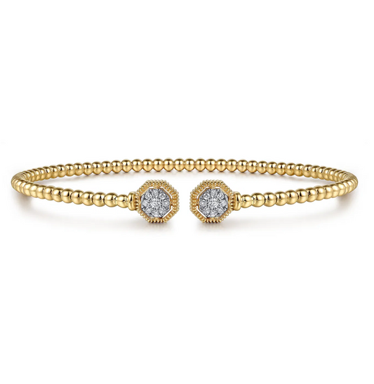 14K Yellow Gold Bujukan Diamond Hexagon Split Bangle