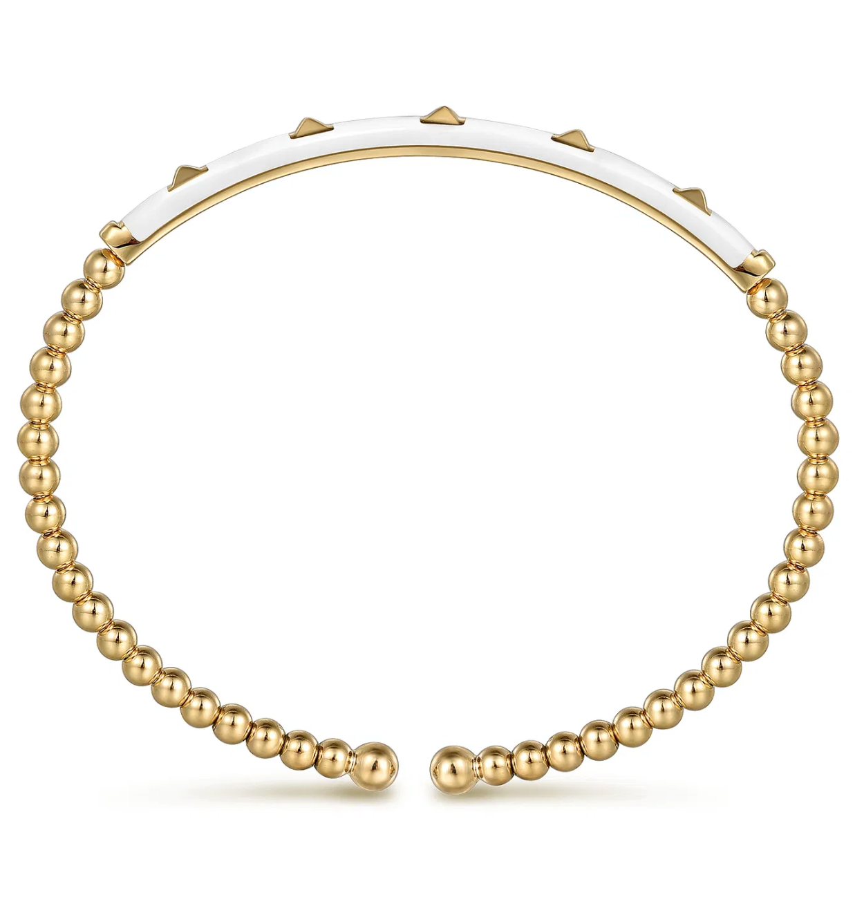 Enamel - 14K Yellow Gold Bujukan Beads and Pyramid Split Bangle with White Enamel