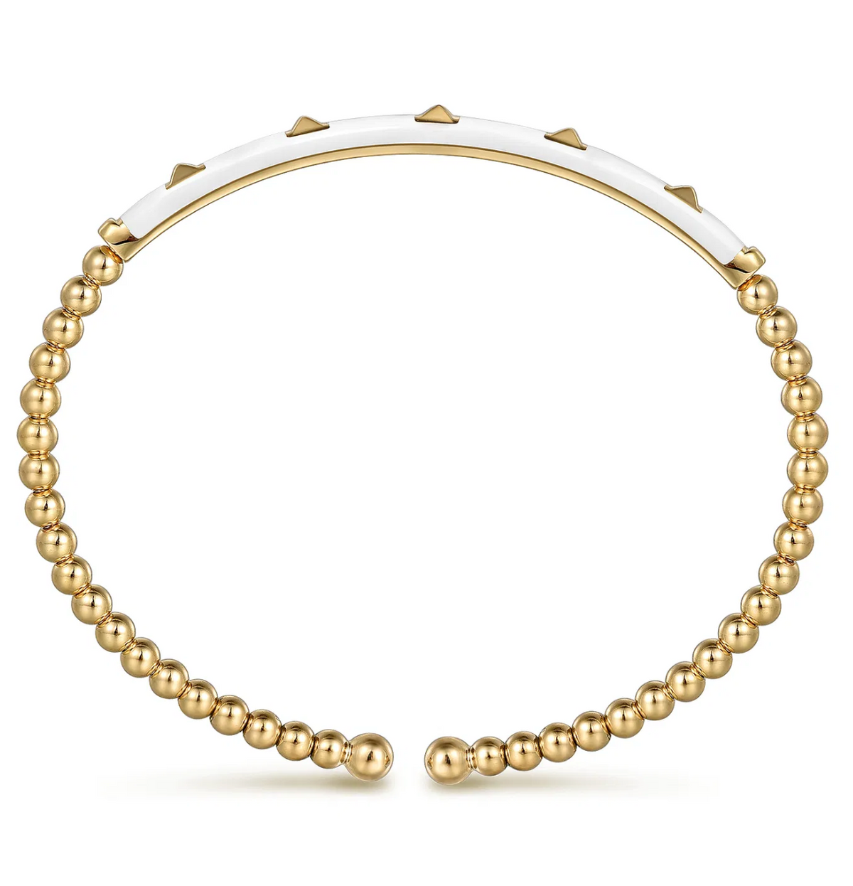Enamel - 14K Yellow Gold Bujukan Beads and Pyramid Split Bangle with White Enamel | Gabriel & Co. | Luby 