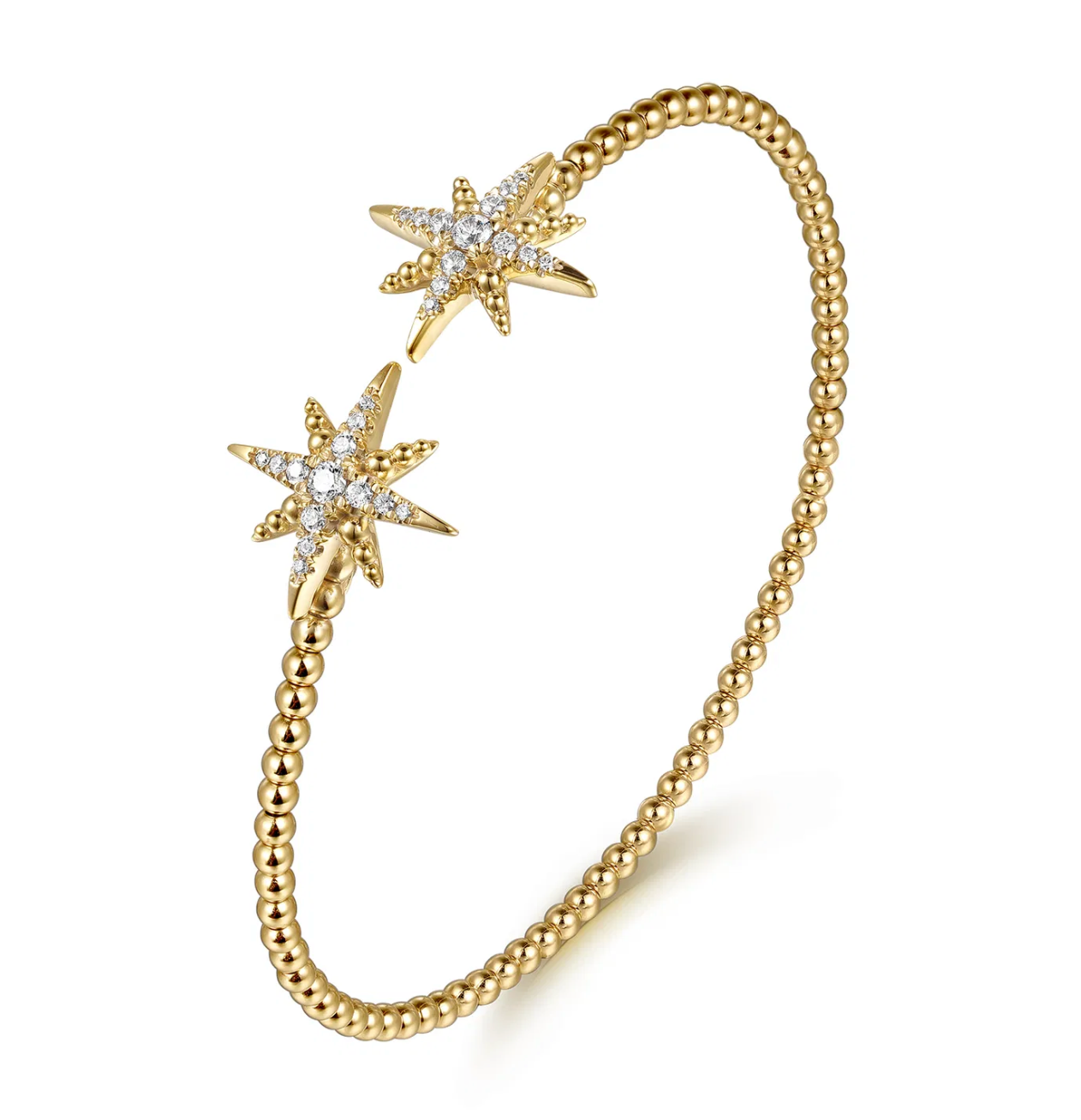 14K Yellow Gold Bujukan and Diamond Starburst Open Bangle Bracelet