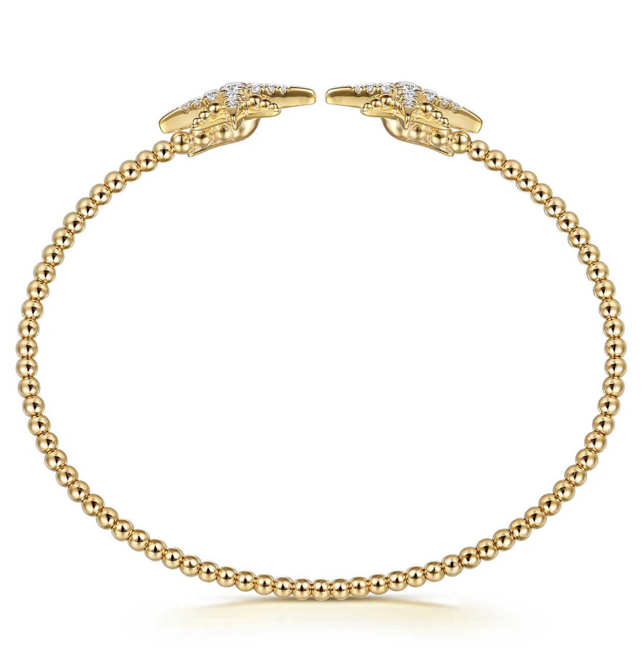 14K Yellow Gold Bujukan and Diamond Starburst Open Bangle Bracelet