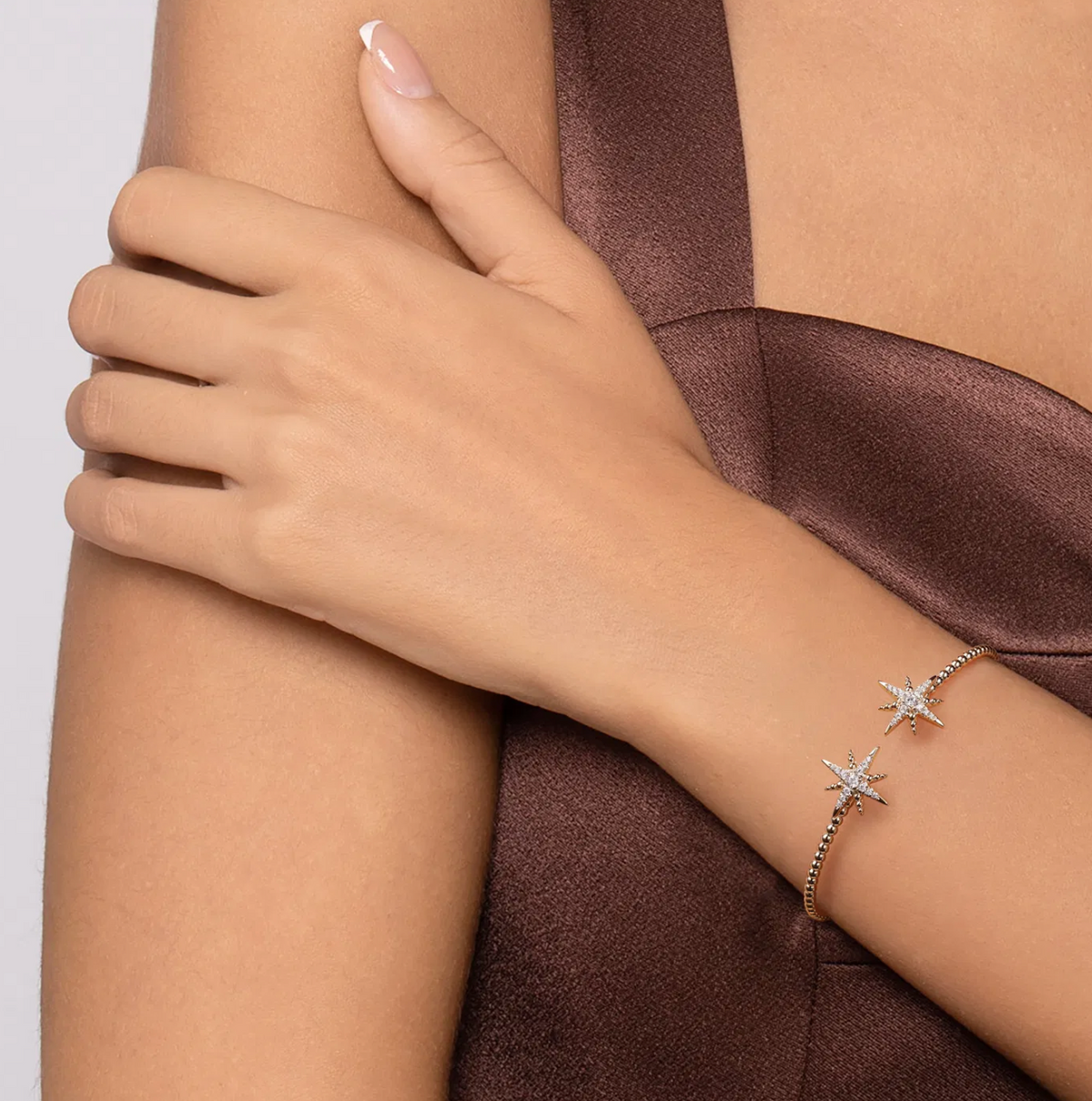 14K Yellow Gold Bujukan and Diamond Starburst Open Bangle Bracelet | Gabriel & Co. | Luby 