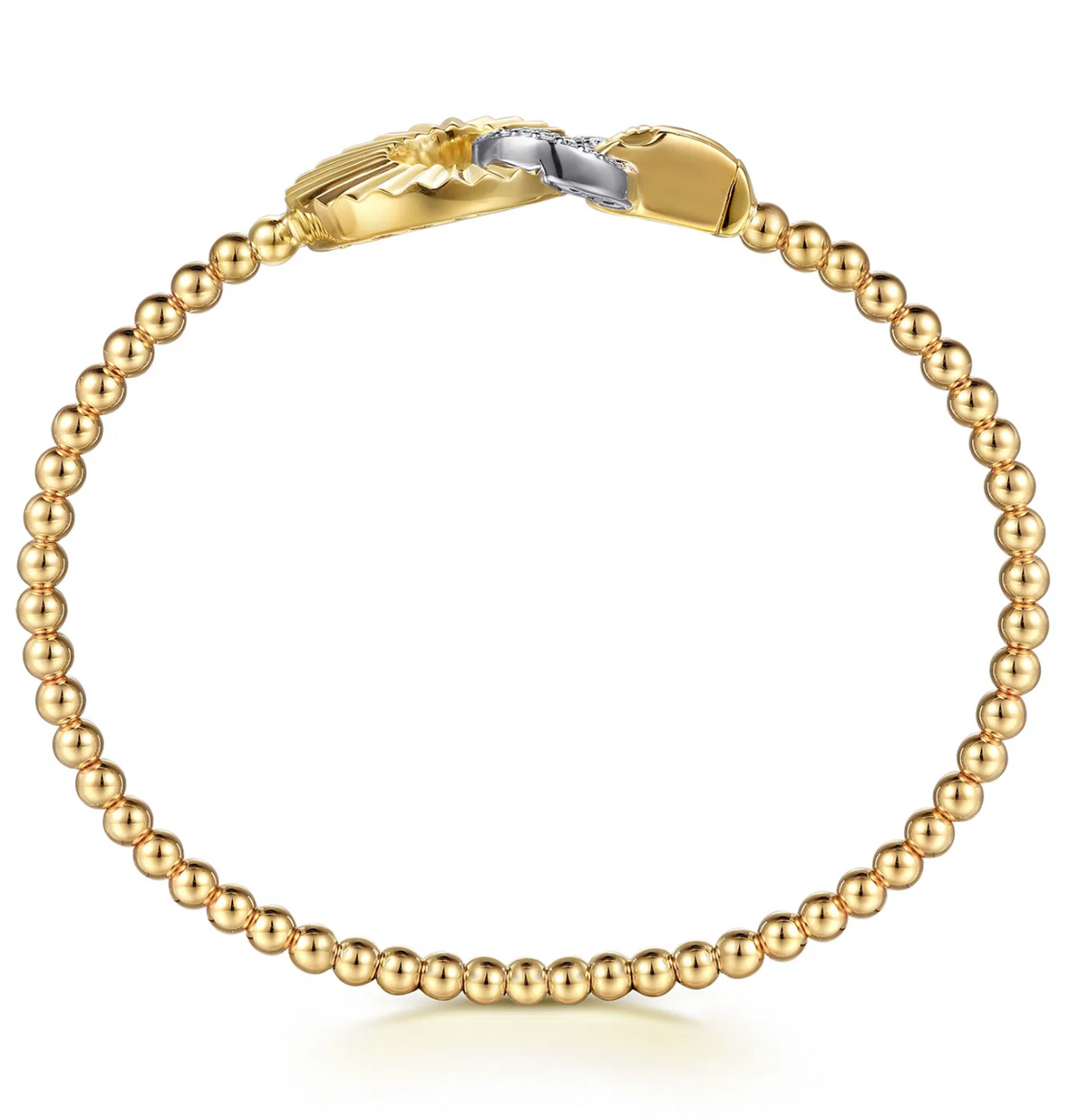 14K White Yellow Gold Diamond and Diamond Cut Double Round Disk Bangle Bracelet | Gabriel & Co. | Luby 