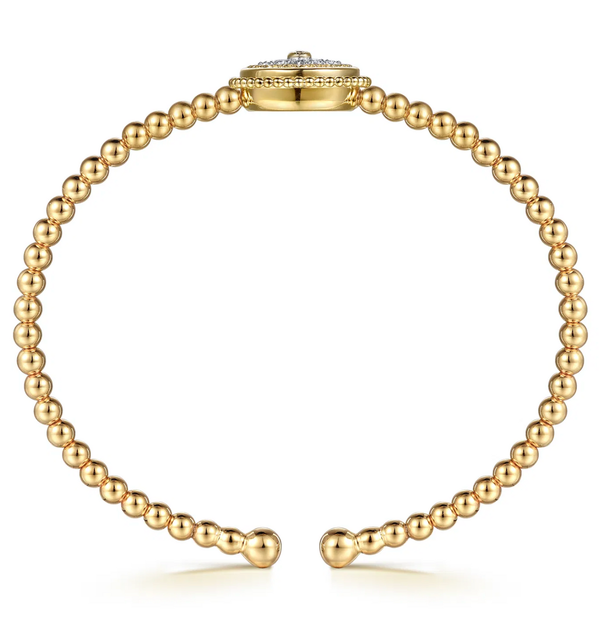 14K Yellow Gold Bujukan Diamond and White Mother of Pearl Medallion Split Bangle Bracelet | Gabriel & Co. | Luby 