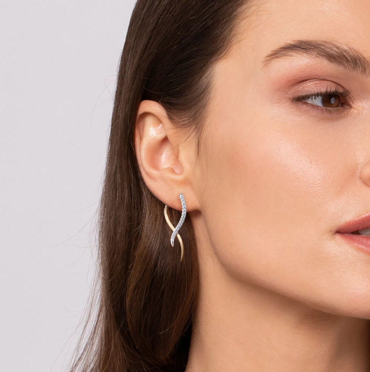 14K White Yellow Gold Diamond Spike Bypass Hoop Earrings