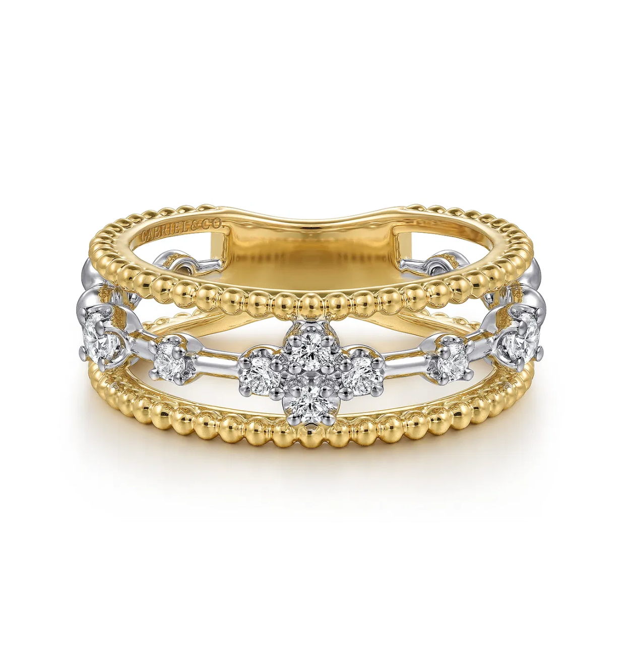14K White and Yellow Gold Bujukan Diamond Easy Stackable Ladies Ring
