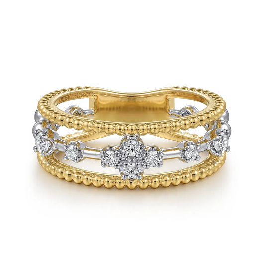 14K White and Yellow Gold Bujukan Diamond Easy Stackable Ladies Ring