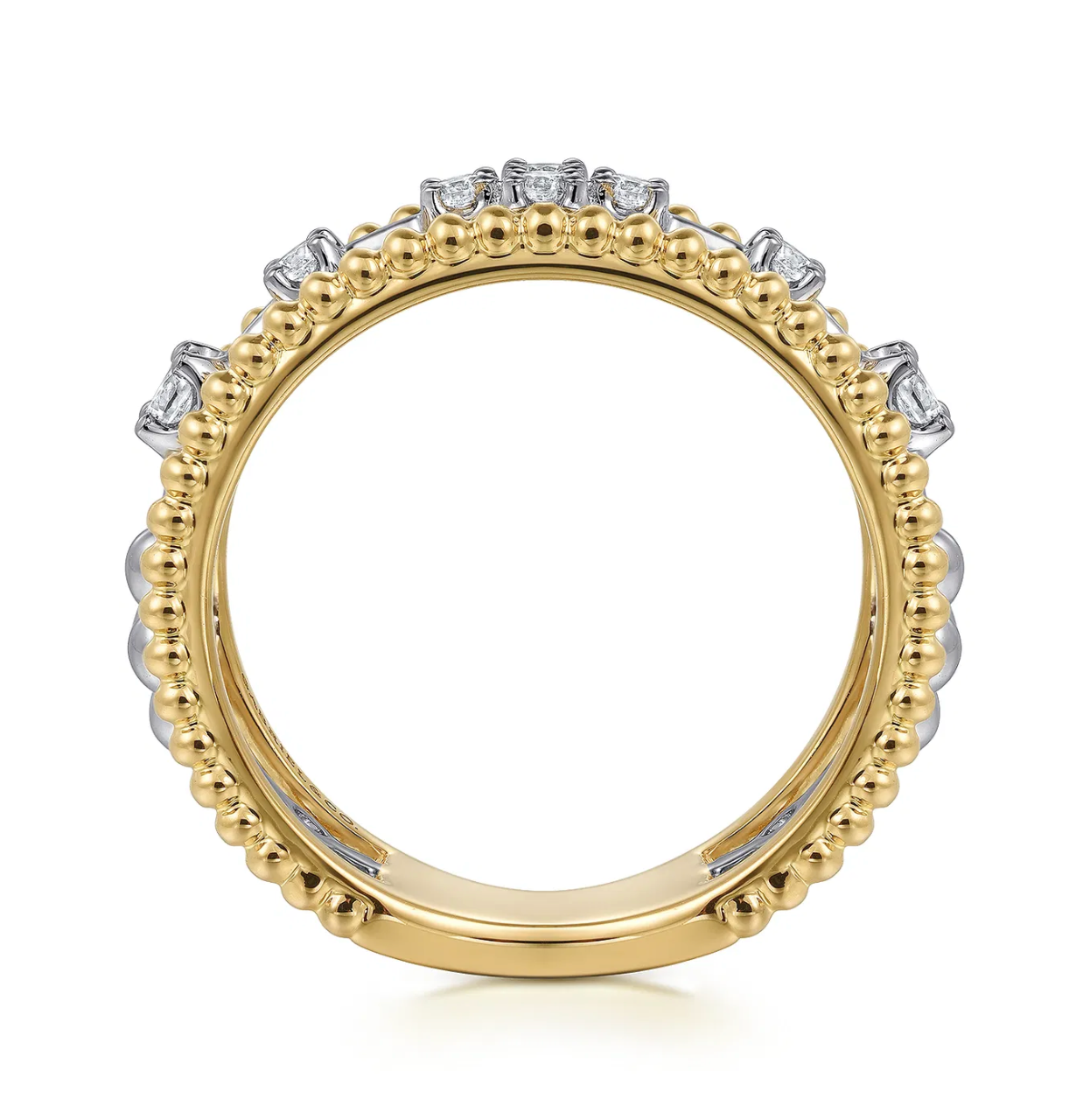 14K White and Yellow Gold Bujukan Diamond Easy Stackable Ladies Ring