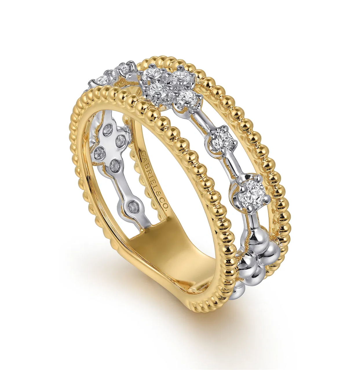 14K White and Yellow Gold Bujukan Diamond Easy Stackable Ladies Ring