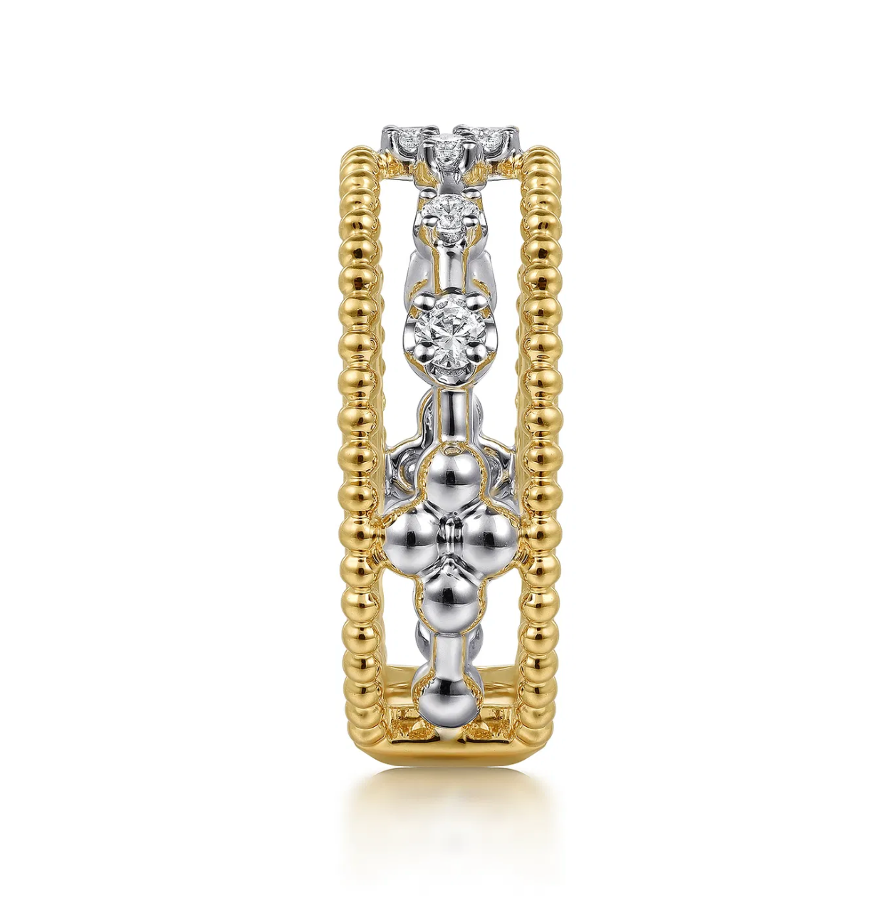 14K White and Yellow Gold Bujukan Diamond Easy Stackable Ladies Ring