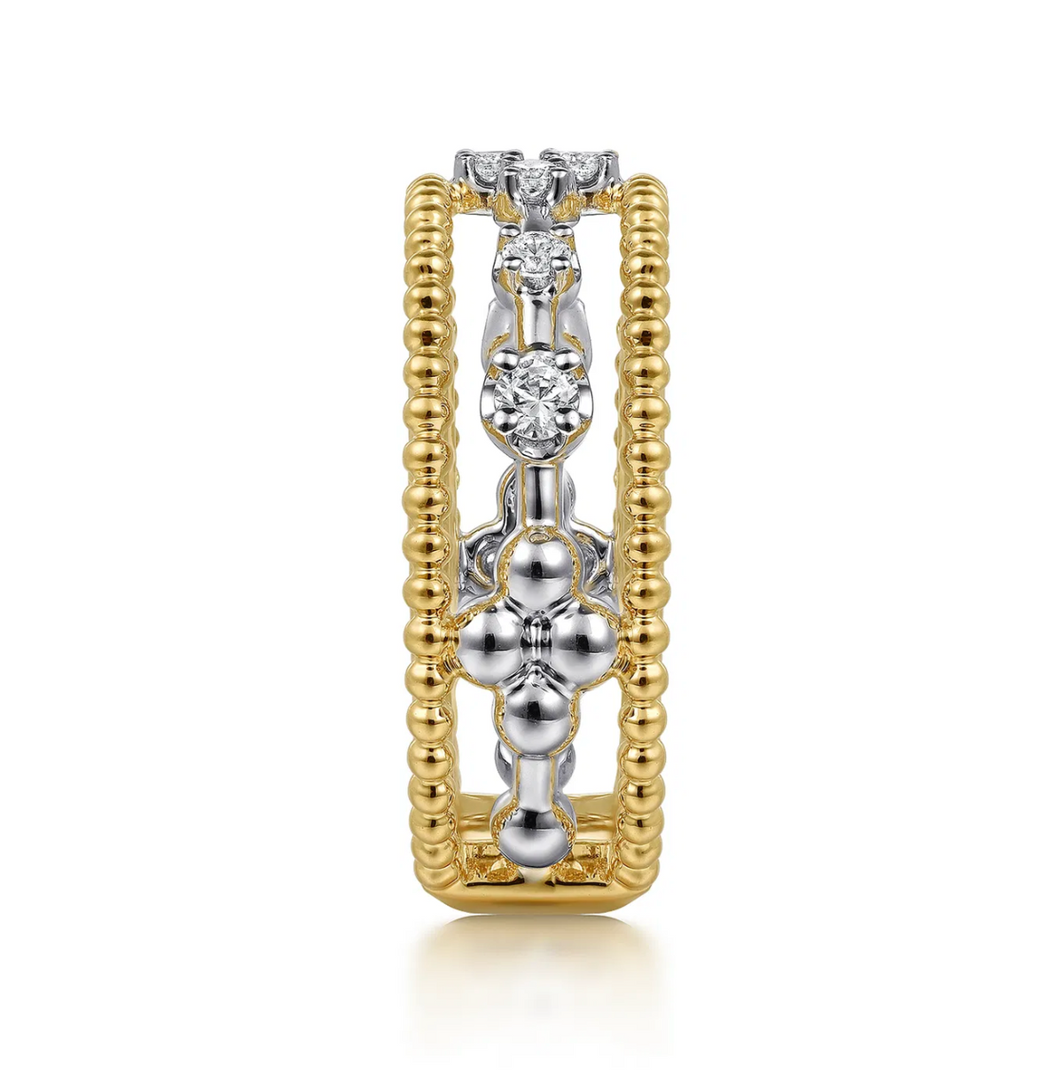 14K White and Yellow Gold Bujukan Diamond Easy Stackable Ladies Ring | Gabriel & Co. | Luby 