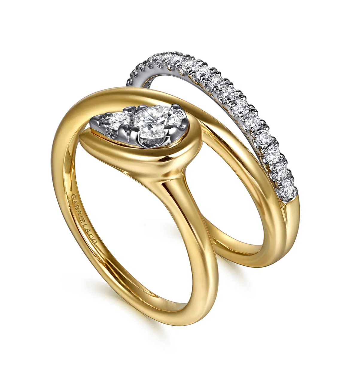 14K White Yellow Gold Diamond Bypass Ring | Gabriel & Co. | Luby 