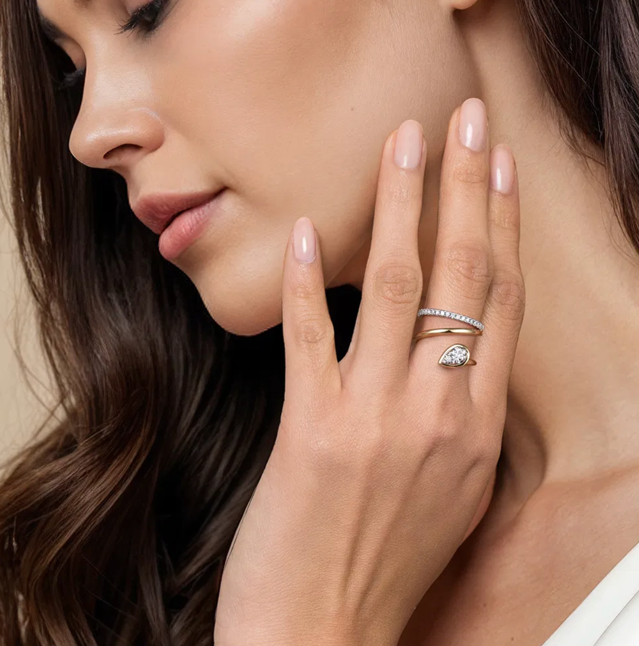 14K White Yellow Gold Diamond Bypass Ring