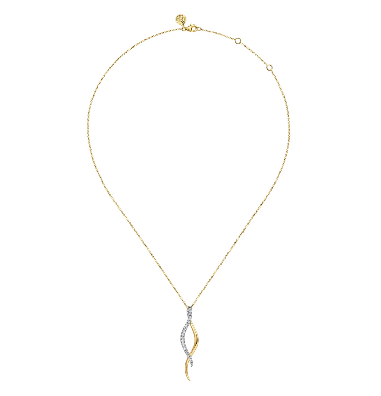 14K White Yellow Gold Diamond Twisted Spike Drop Necklace