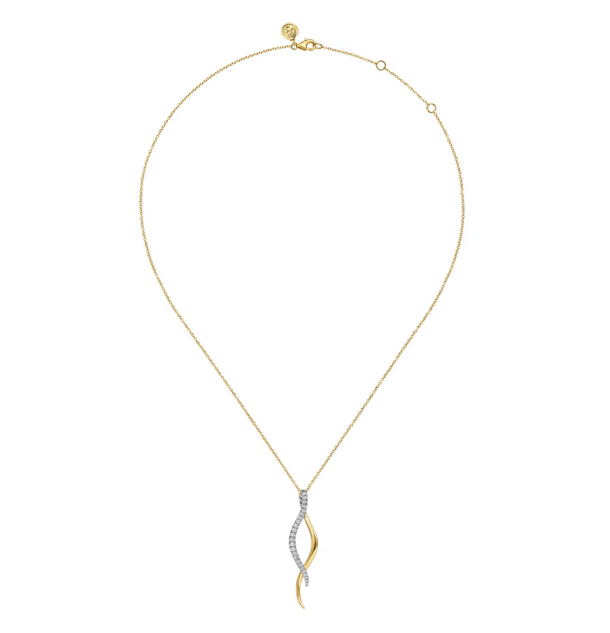 14K White Yellow Gold Diamond Twisted Spike Drop Necklace | Gabriel & Co. | Luby 