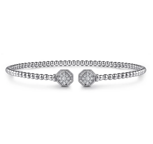 14K White Gold Bujukan Diamond Hexagon Split Bangle