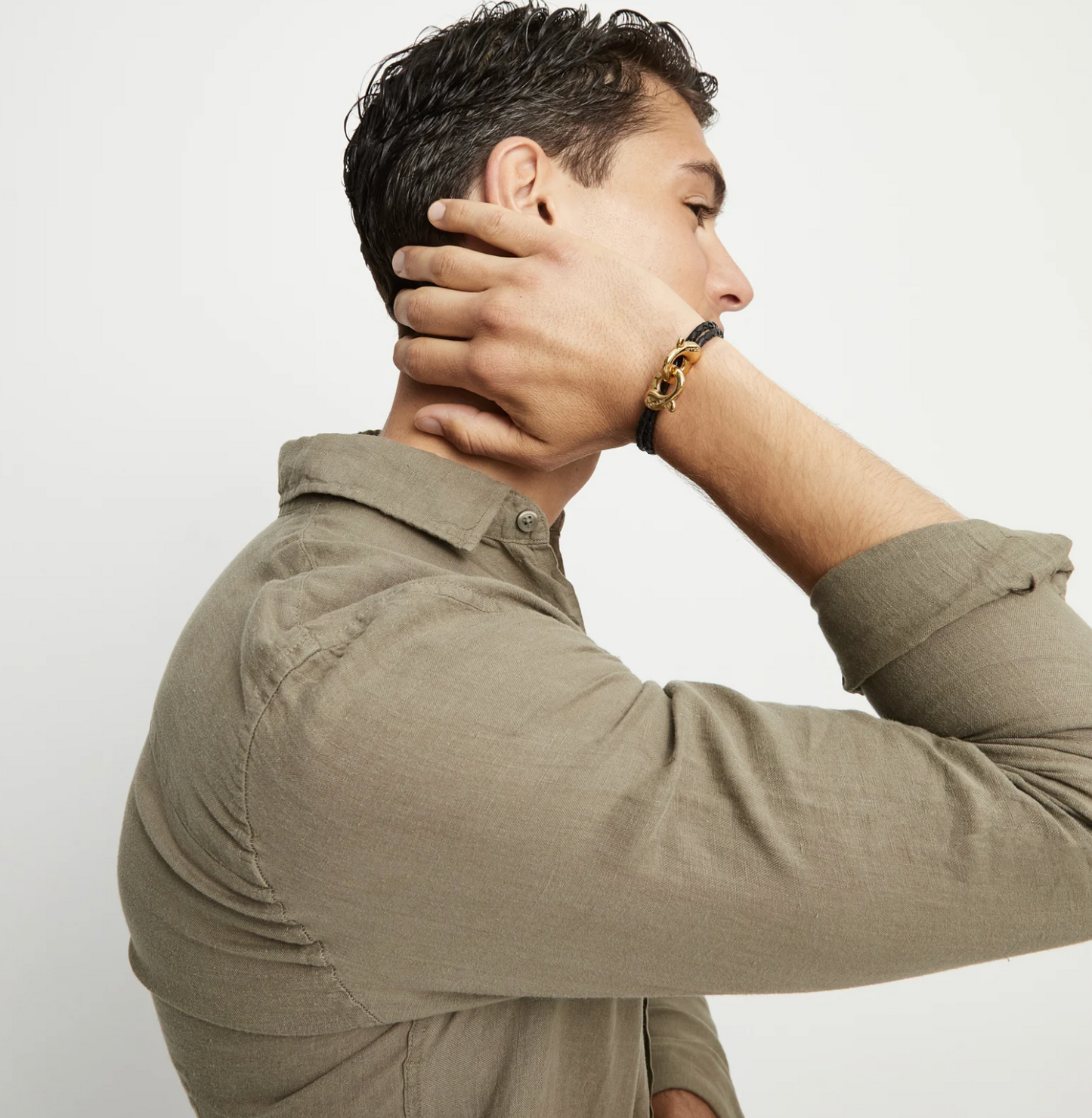 Double black leather bracelet with interlocking carabiner