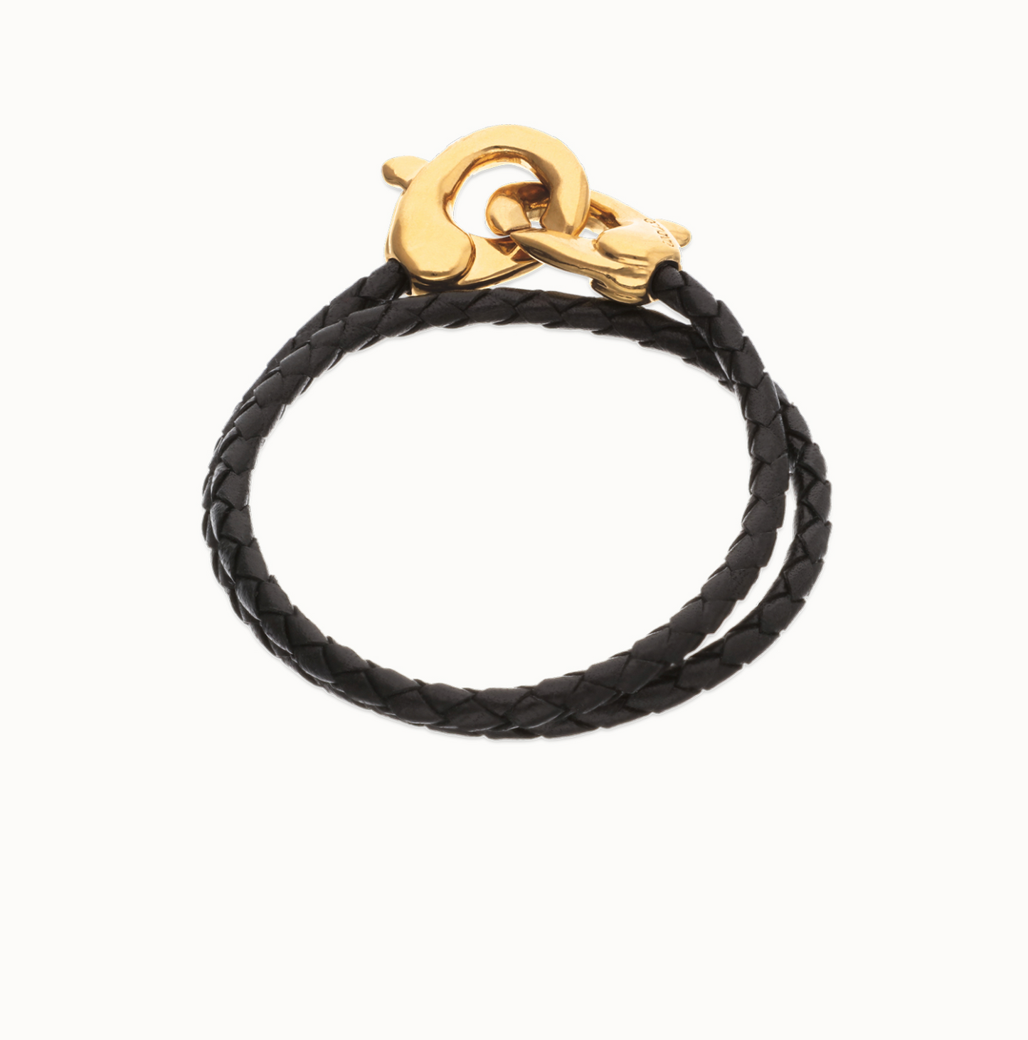 Double black leather bracelet with interlocking carabiner