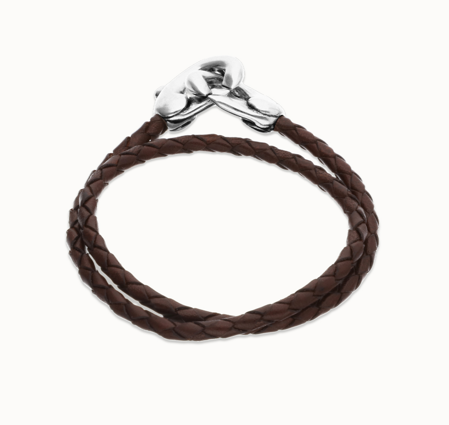Double brown leather bracelet with interlocking carabiner
