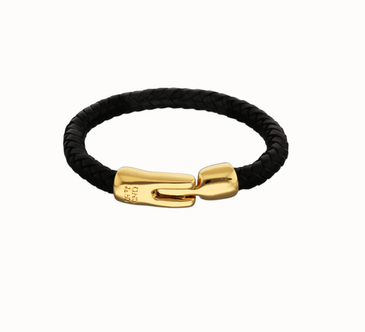 Leather braided bracelet with golden clasp Gold Plated