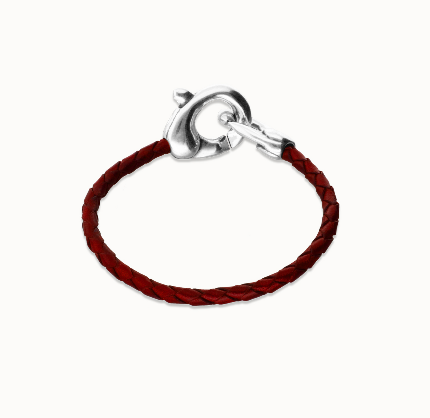 Red leather bracelet with interlocking carabiner