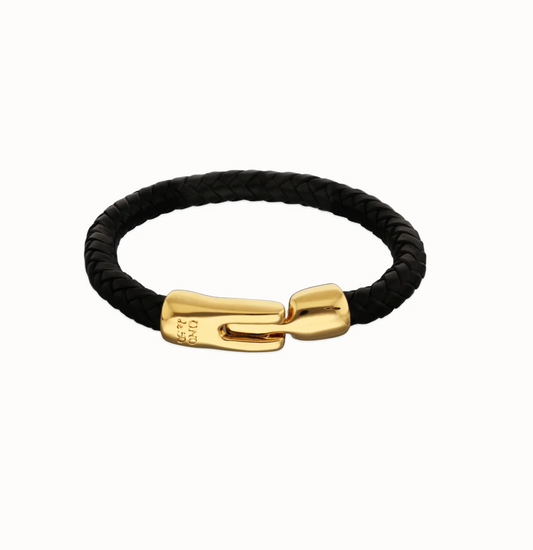 Leather braided bracelet with golden clasp