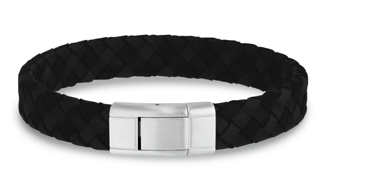 12 mm Black Leather Matte Clasp Bracelet | ARZ Steel | Luby 