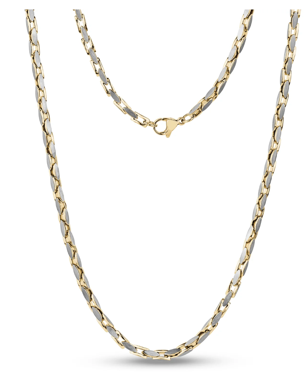 4mm Stainless Steel Matte Two Tone Oval Link Necklace