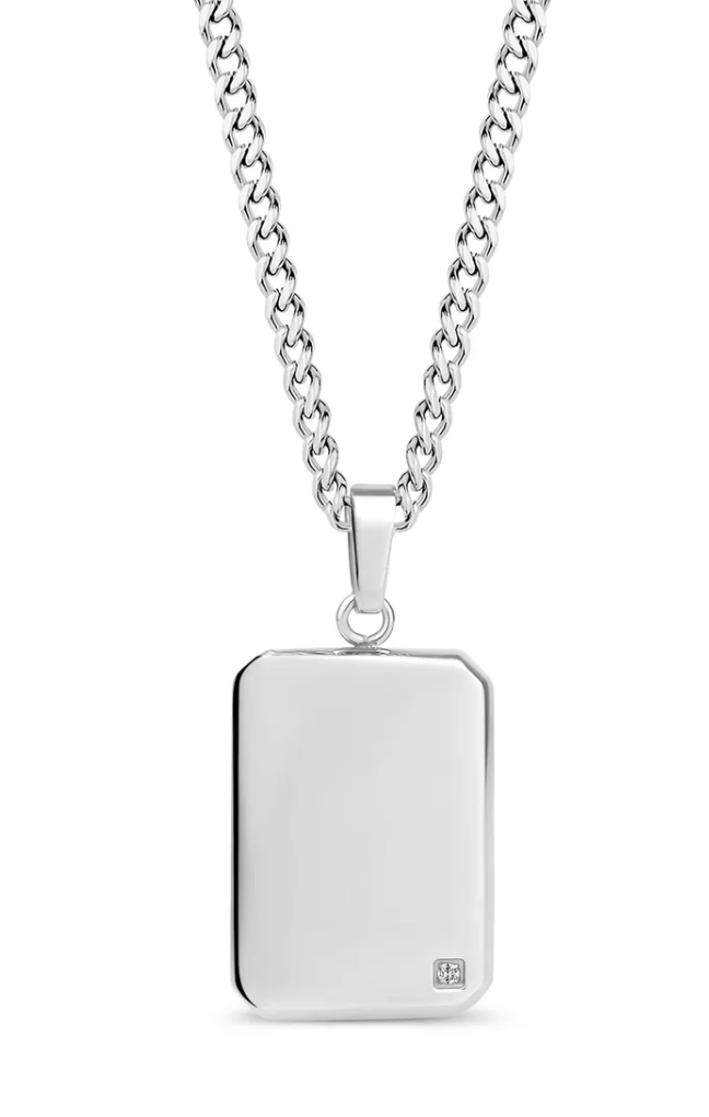 High Polished Lab Diamond Dog Tag Necklace