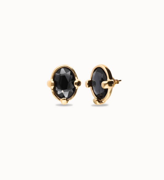 Pendientes bañados en oro 18k con cristal facetado ovalado negro