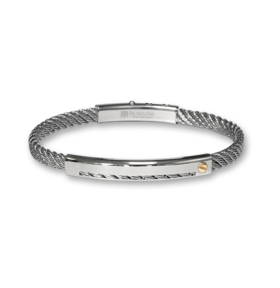 Brazalete de acero plateado/elemento de tornillo de oro rosa de 18 k