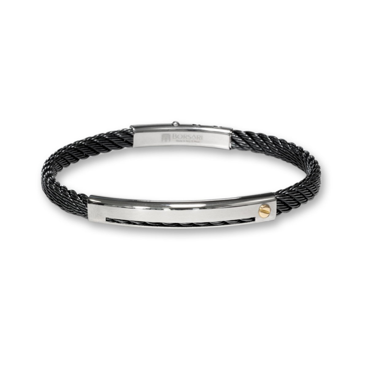 Silver Steel Bangle/18k Rose Gold Screw Element | Borsari | Luby 